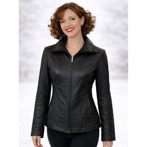 Wilsons Leather Black Genuine Leather Jacket Womens Small Full Zip